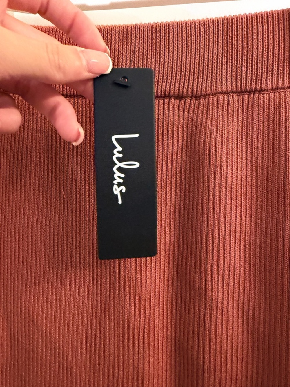 Lulu's Ribbed High-Waist Midi Skirt in Rust Orange - Picture 6 of 8